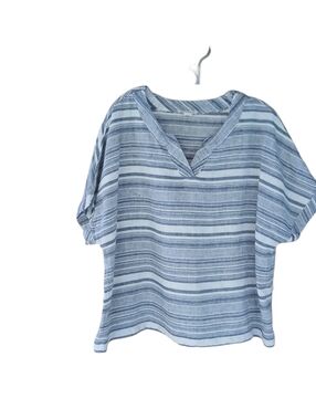 Artisan NY Blue Striped V Neck Oversized Dolman Sleeved Linen Tunic Size XL